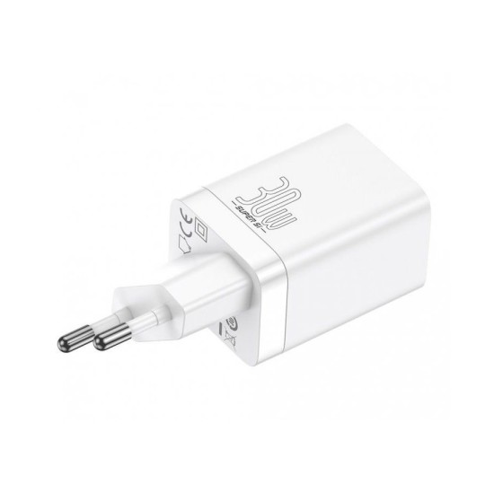 Încărcător de Rețea Baseus Super Si Quick Charger USB + USB-C, 30W, White (Bakr, CCSUPP-E02) by www.silkase.ro