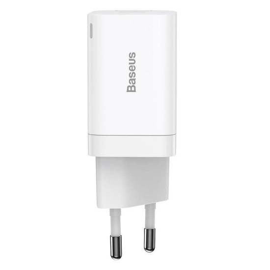 Încărcător de Rețea Baseus Super Si Quick Charger USB + USB-C, 30W, White (Bakr, CCSUPP-E02) by www.silkase.ro