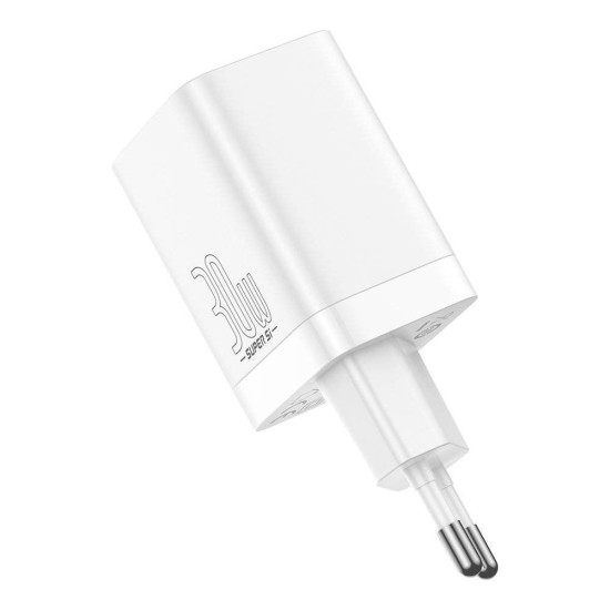 Încărcător de Rețea Baseus Super Si Quick Charger USB + USB-C, 30W, White (Bakr, CCSUPP-E02) by www.silkase.ro