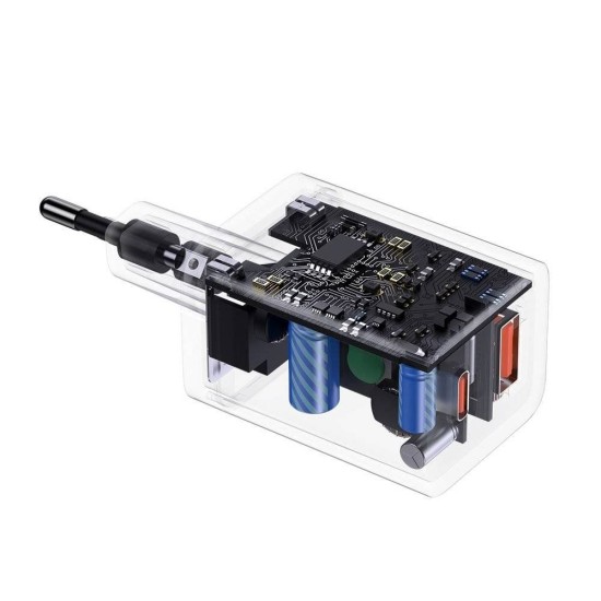 Încărcător de Rețea Baseus Super Si Quick Charger USB + USB-C, 30W, White (Bakr, CCSUPP-E02) by www.silkase.ro