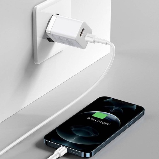 Încărcător de Rețea Baseus Super Si Quick Charger USB + USB-C, 30W, White (Bakr, CCSUPP-E02) by www.silkase.ro