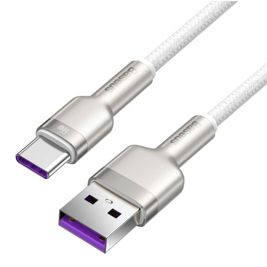 Cablu de Date Baseus Cafule Metal Series USB-A la USB-C, 66W, 1m, White (Bakr, CAKF000102) by www.silkase.ro