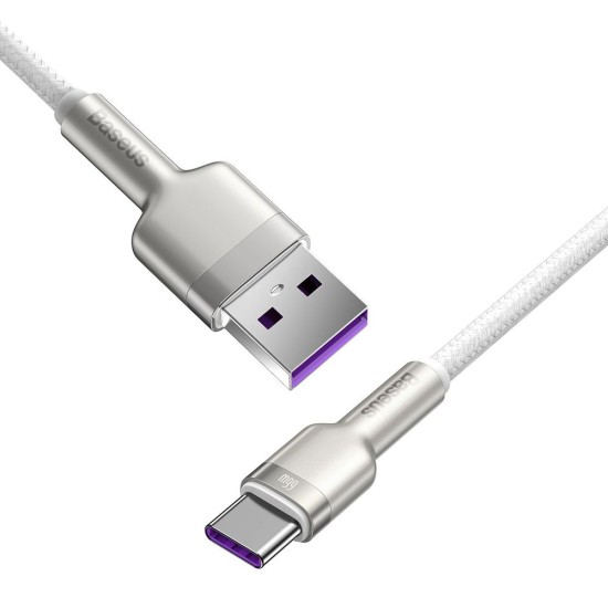 Cablu de Date Baseus Cafule Metal Series USB-A la USB-C, 66W, 1m, White (Bakr, CAKF000102) by www.silkase.ro