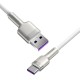 Cablu de Date Baseus Cafule Metal Series USB-A la USB-C, 66W, 1m, White (Bakr, CAKF000102) by www.silkase.ro
