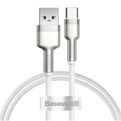 Cablu de Date Baseus Cafule Metal Series USB-A la USB-C, 66W, 1m, White