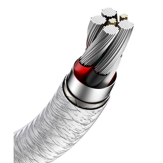 Cablu de Date Baseus Cafule Metal Series USB-A la USB-C, 66W, 1m, White (Bakr, CAKF000102) by www.silkase.ro