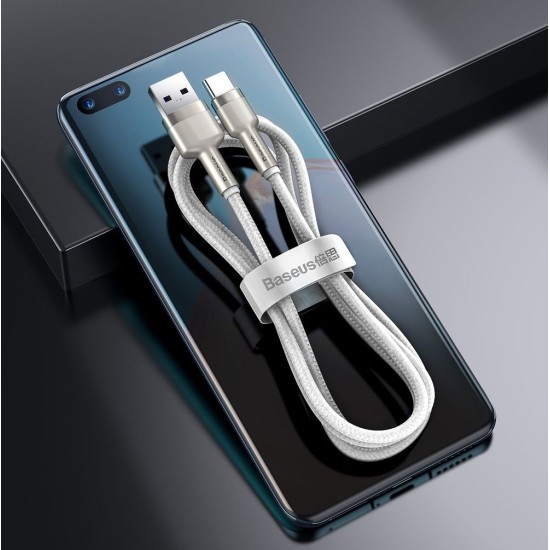 Cablu de Date Baseus Cafule Metal Series USB-A la USB-C, 66W, 1m, White (Bakr, CAKF000102) by www.silkase.ro