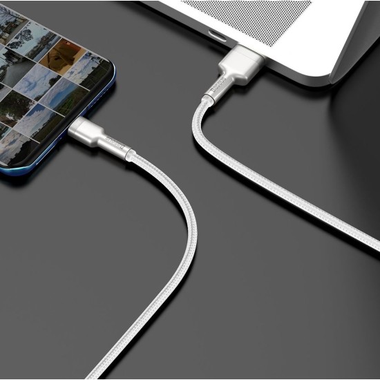 Cablu de Date Baseus Cafule Metal Series USB-A la USB-C, 66W, 1m, White (Bakr, CAKF000102) by www.silkase.ro