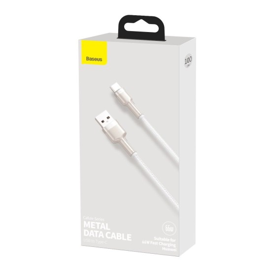 Cablu de Date Baseus Cafule Metal Series USB-A la USB-C, 66W, 1m, White (Bakr, CAKF000102) by www.silkase.ro