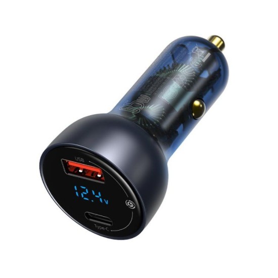 Încărcător Auto Baseus CCKX-C0G Particular, Display Digital, Dual USB, 65W, Gri (Bakr, CCKX-C0G) by www.silkase.ro
