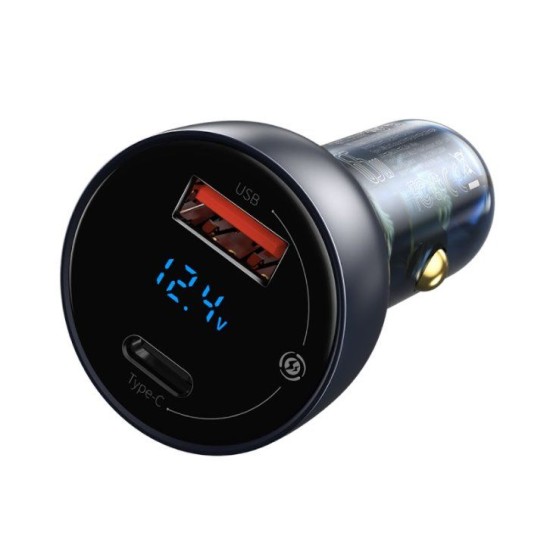 Încărcător Auto Baseus CCKX-C0G Particular, Display Digital, Dual USB, 65W, Gri (Bakr, CCKX-C0G) by www.silkase.ro