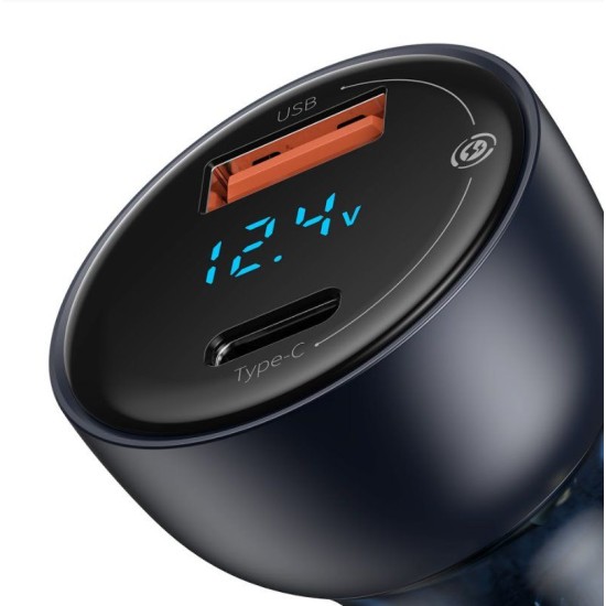 Încărcător Auto Baseus CCKX-C0G Particular, Display Digital, Dual USB, 65W, Gri (Bakr, CCKX-C0G) by www.silkase.ro