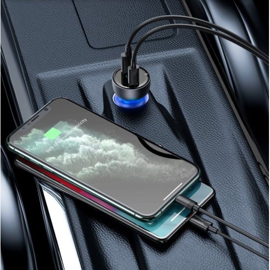 Încărcător Auto Baseus CCKX-C0G Particular, Display Digital, Dual USB, 65W, Gri (Bakr, CCKX-C0G) by www.silkase.ro