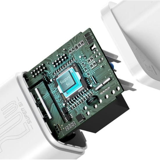 Încărcător Retea Baseus Super Si Quick Charger USB-C 20W, White, CCSUP-B02 (Cabluri Telefon, CCSUP-B02) by www.silkase.ro
