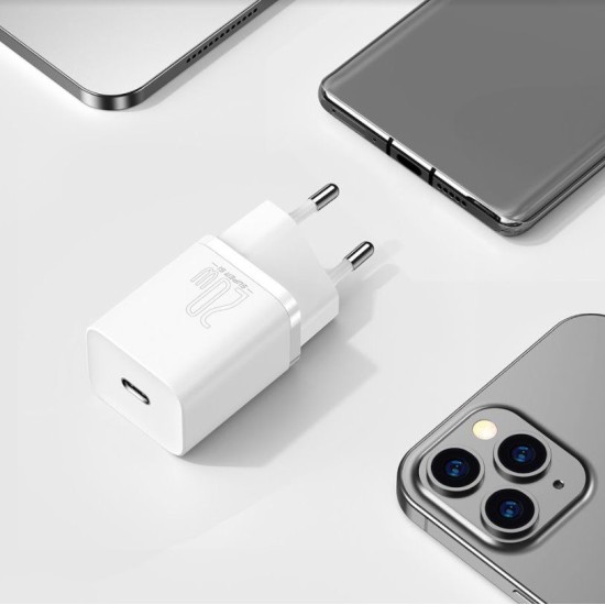 Încărcător Retea Baseus Super Si Quick Charger USB-C 20W, White, CCSUP-B02 (Cabluri Telefon, CCSUP-B02) by www.silkase.ro
