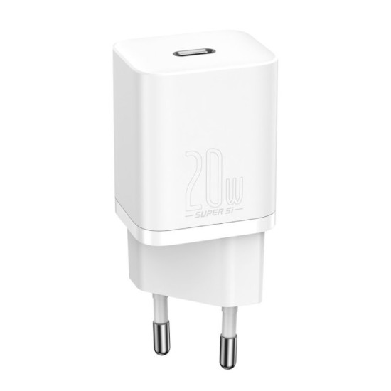 Încărcător Retea Baseus Super Si Quick Charger USB-C 20W, White, CCSUP-B02 (Cabluri Telefon, CCSUP-B02) by www.silkase.ro