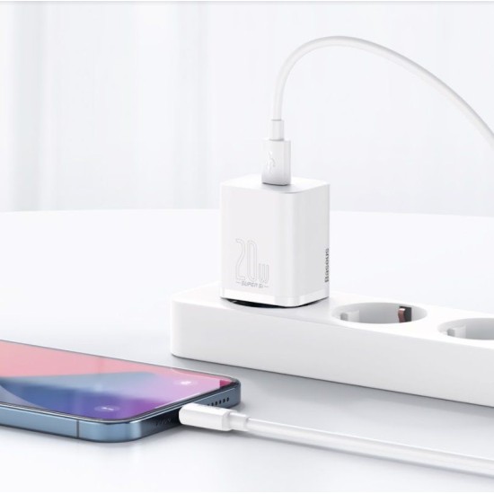 Încărcător Retea Baseus Super Si Quick Charger USB-C 20W, White, CCSUP-B02 (Cabluri Telefon, CCSUP-B02) by www.silkase.ro
