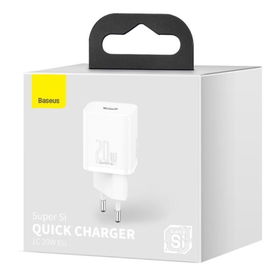 Încărcător Retea Baseus Super Si Quick Charger USB-C 20W, White, CCSUP-B02 (Cabluri Telefon, CCSUP-B02) by www.silkase.ro