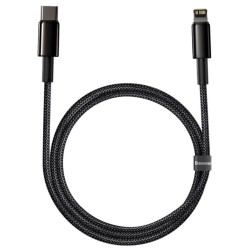 Cablu Incarcare Rapida Baseus Tungsten Gold USB-C la Lightning, 20W, 1m, Negru