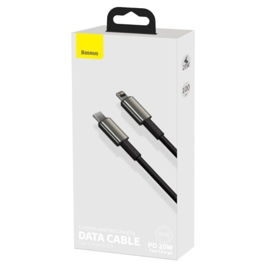 Cablu de Date Baseus Tungsten Gold Fast Charge USB-C la Lightning 20W, 2m, Black Cablu de Date Baseus Tungsten Gold Fast Charge USB-C la Lightning 20W, 2m, Black (Cabluri Telefon, CATLWJ-A01) by www.silkase.ro