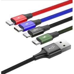 Cablu Baseus CA1T4-A01 Fast 4in1, 2x Lightning, USB-C, MicroUSB, 3.5A, 1.2m, Negru Cablu Baseus CA1T4-A01 Fast 4in1, 2x Lightning, USB-C, MicroUSB, 3.5A, 1.2m, Negru