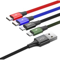 Cablu Baseus Fast 4in1 Lightning, 2x USB-C, MicroUSB, 3.5A, 1.2m, Black Cablu Baseus Fast 4in1 Lightning, 2x USB-C, MicroUSB, 3.5A, 1.2m, Black