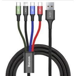 Cablu Baseus Fast 4in1 Lightning, 2x USB-C, MicroUSB, 3.5A, 1.2m, Black