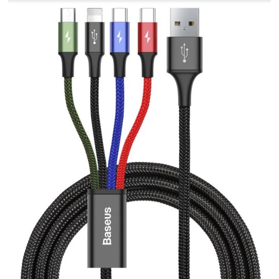 Cablu Baseus Fast 4in1 Lightning, 2x USB-C, MicroUSB, 3.5A, 1.2m, Black Cablu Baseus Fast 4in1 Lightning, 2x USB-C, MicroUSB, 3.5A, 1.2m, Black (Încărcătoare Rețea, CA1T4-B01) by www.silkase.ro