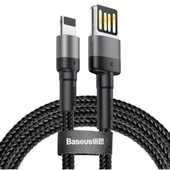 Cablu Baseus CALKLF-HG1 Cafule USB la Lightning Double Sided 1.5A 2m Grey/Black (Cabluri Telefon, CALKLF-HG1) by www.silkase.ro