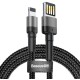 Cablu Baseus CALKLF-HG1 Cafule USB la Lightning Double Sided 1.5A 2m Grey/Black (Cabluri Telefon, CALKLF-HG1) by www.silkase.ro