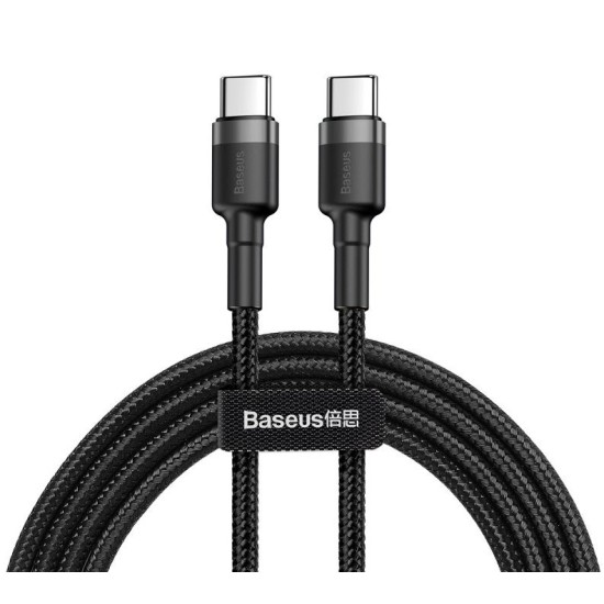 Cablu Baseus CATKLF-HG1 Cafule USB-C la USB-C, 60W, 2m, Gri/Negru (Bakr, CATKLF-HG1) by www.silkase.ro