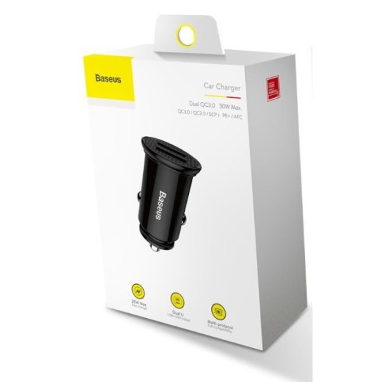 Încărcător Auto Baseus CCALL-YD01 Circular Dual USB QC3.0 30W Black (Bakr, CCALL-YD01) by www.silkase.ro