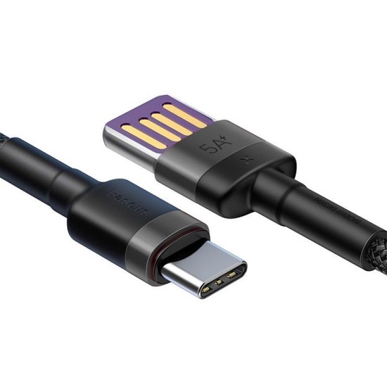 Cablu de Date Baseus CATKLF-PG1 Cafule, Quick Charging USB Double Sided la USB-C, 40W, 1m, Gri/Negru (Cabluri Telefon, CATKLF-PG1) by www.silkase.ro