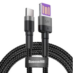 Cablu de Date Baseus CATKLF-PG1 Cafule, Quick Charging USB Double Sided la USB-C, 40W, 1m, Gri/Negru