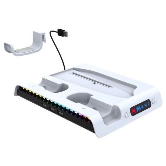 Stand Multifuncțional iPega P5S006 cu Răcire, Încărcare și RGB pentru PS5 Slim, Alb (Bakr, PG-P5S006) by www.silkase.ro