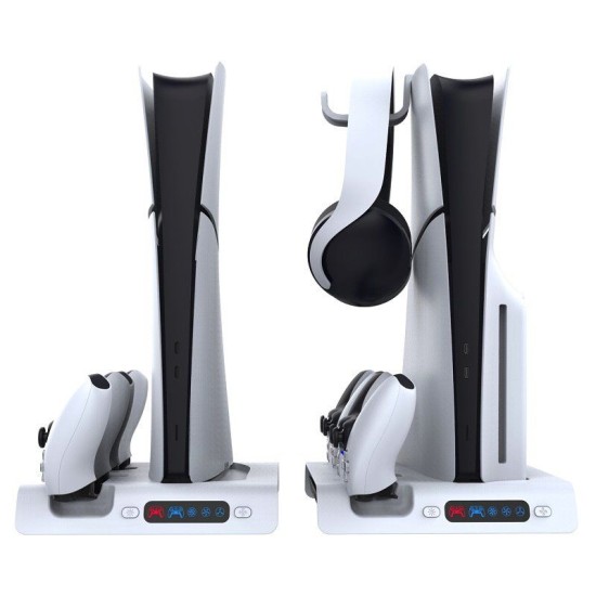 Stand Multifuncțional iPega P5S006 cu Răcire, Încărcare și RGB pentru PS5 Slim, Alb (Bakr, PG-P5S006) by www.silkase.ro