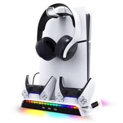 Stand Multifuncțional iPega P5S006 cu Răcire, Încărcare și RGB pentru PS5 Slim, Alb