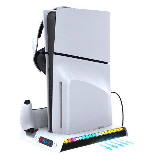Stand Multifuncțional iPega P5S006 cu Răcire, Încărcare și RGB pentru PS5 Slim, Alb (Bakr, PG-P5S006) by www.silkase.ro