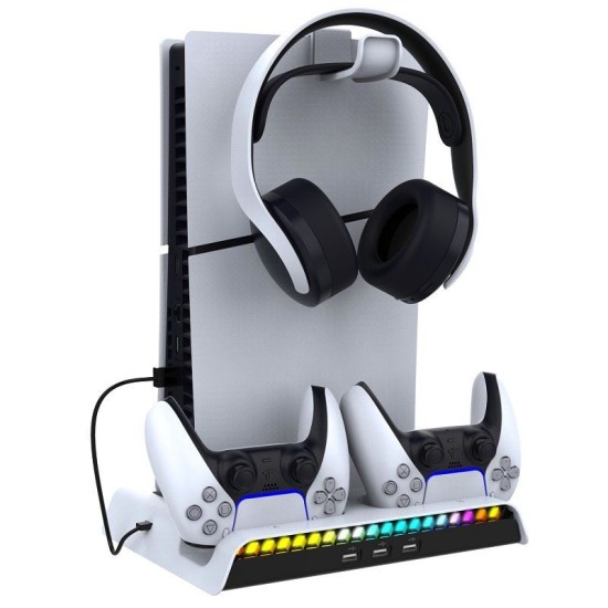 Stand Multifuncțional iPega P5S006 cu Răcire, Încărcare și RGB pentru PS5 Slim, Alb (Bakr, PG-P5S006) by www.silkase.ro