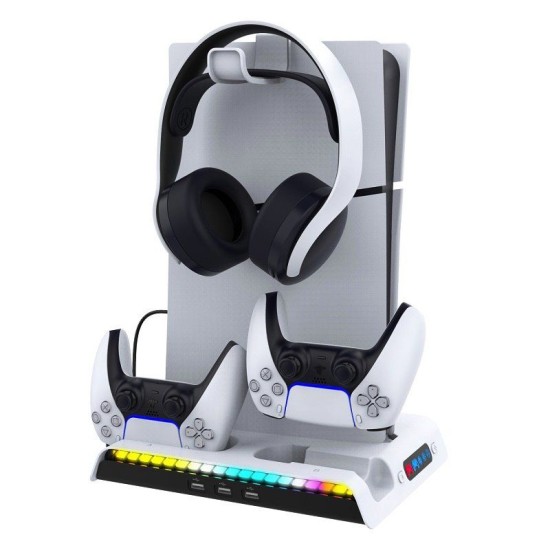 Stand Multifuncțional iPega P5S006 cu Răcire, Încărcare și RGB pentru PS5 Slim, Alb (Bakr, PG-P5S006) by www.silkase.ro