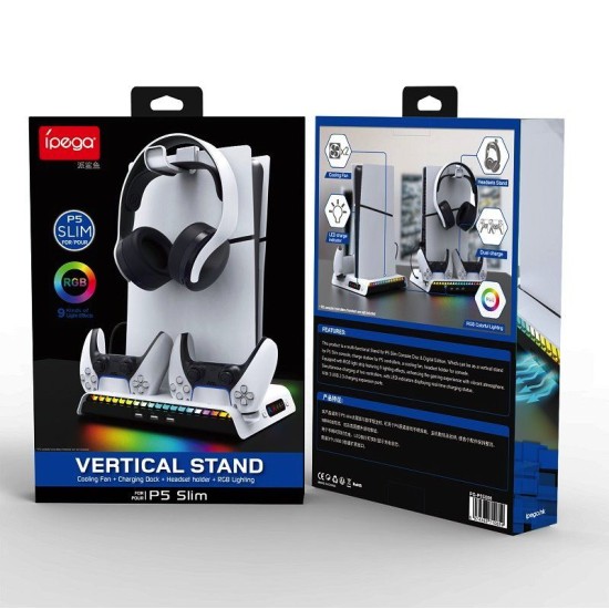 Stand Multifuncțional iPega P5S006 cu Răcire, Încărcare și RGB pentru PS5 Slim, Alb (Bakr, PG-P5S006) by www.silkase.ro
