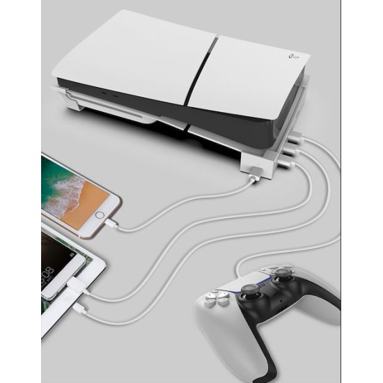 Stand Orizontal iPega P5S008 cu Hub USB pentru PS5 Slim și PS5 Pro, Alb (Bakr, PG-P5S008) by www.silkase.ro