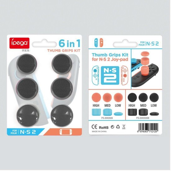 Set 6 Protecții Silicon (Thumb Grips) iPega SW2026B pentru Joy-Con Nintendo Switch 2, Negre (Bakr, PG-SW2026B) by www.silkase.ro