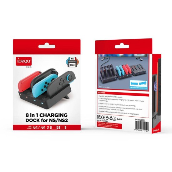 Stație de Încărcare iPega SW2081 pentru Joy-Con Nintendo Switch 1 / 2, Neagră (Bakr, PW-SW2081) by www.silkase.ro