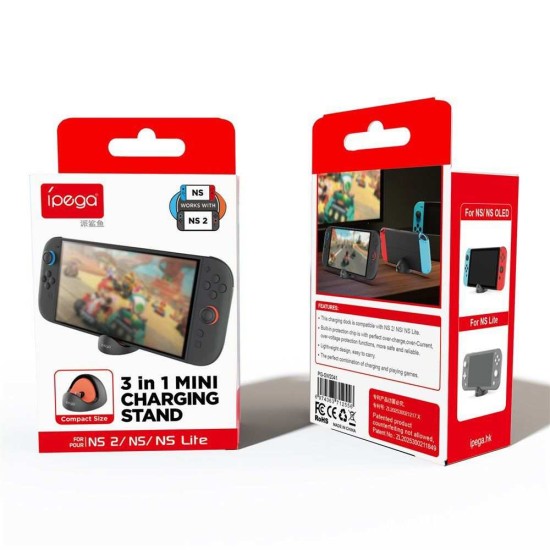Stație de Încărcare Mini iPega SW2041 pentru Switch Lite / Switch / Switch 2, Negru/Roșu (Bakr, PG-SW2041) by www.silkase.ro
