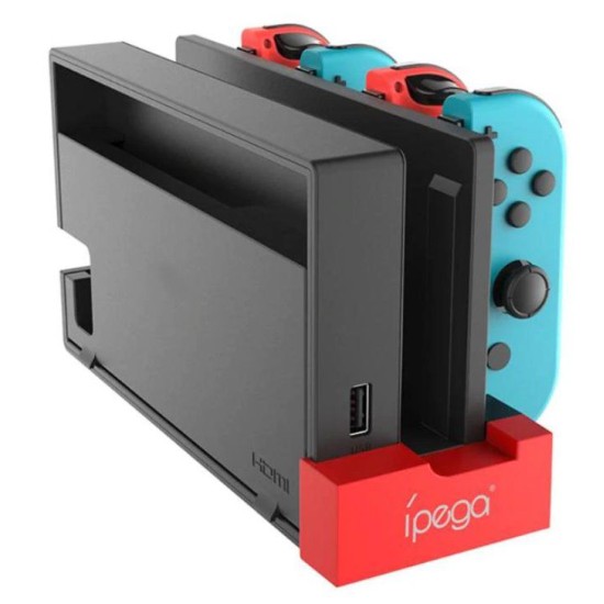 Stație de Încărcare iPega 9186 pentru N-Switch și Joy-Con, Negru/Roșu (Bakr, PG-9186) by www.silkase.ro