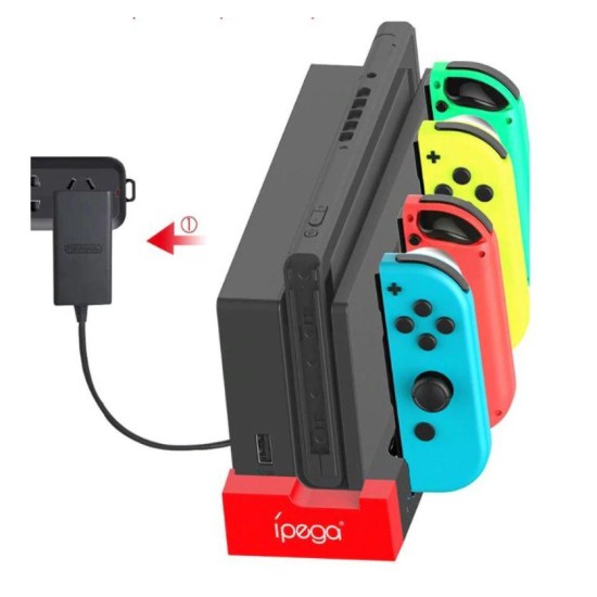 Stație de Încărcare iPega 9186 pentru N-Switch și Joy-Con, Negru/Roșu (Bakr, PG-9186) by www.silkase.ro