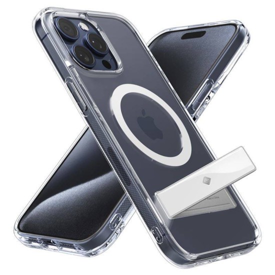 Husa telefon, Spigen, TPU, KickStand, Compatibila MagSafe, Transparent-Alb, pentru iPhone 15 Pro (iPhone 15 Pro, ACS06757) by www.silkase.ro