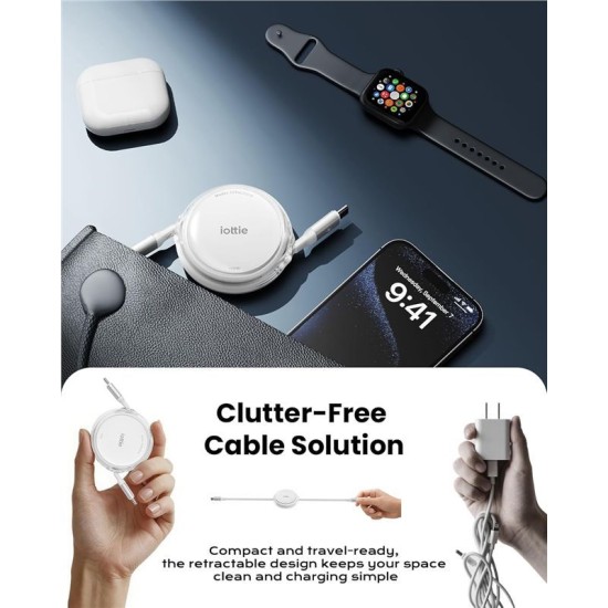 Set 2 Cabluri USB-C iOttie Retractabile, 100W Power Delivery, Alb (Cabluri Telefon, IOTACC610) by www.silkase.ro