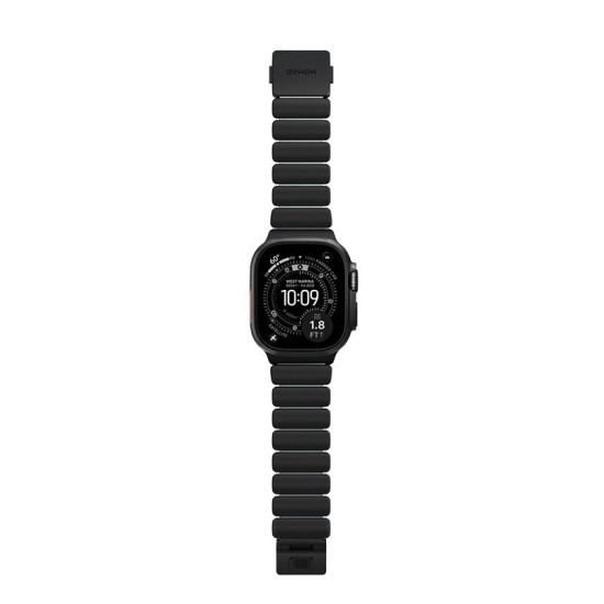 Curea Nomad Stratos Band pentru Apple Watch 45/46/49mm, Titan Negru și FKM, Icy Blue Glow (Ingredi, NM009896858) by www.silkase.ro